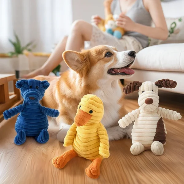 Corduroy Animal Squeaky Dog Toy for Chewing and Interactive Play