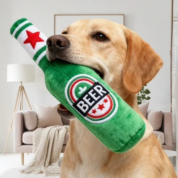 Bottle-Shaped Squeaky Dog Toy for Interactive Play and Chewing