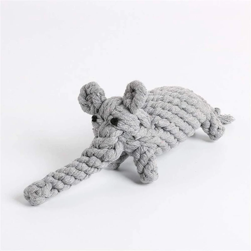 Knitted Elephant Dog Chew Toy with Cotton Rope for Interactive Play - Image 3