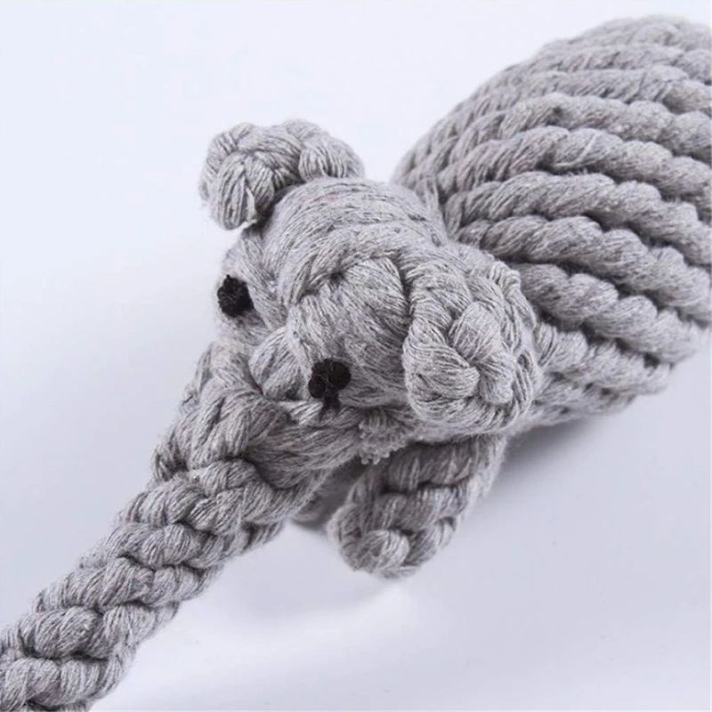 Knitted Elephant Dog Chew Toy with Cotton Rope for Interactive Play - Image 5
