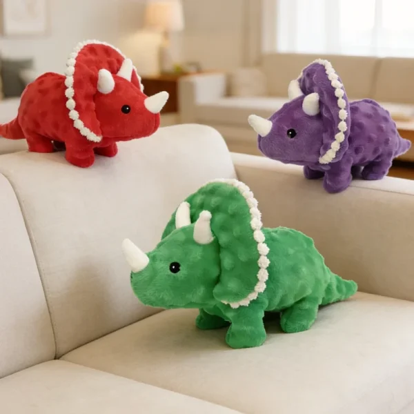 Triceratops Plush Squeaky Dog Toy for Chewing and Interactive Play