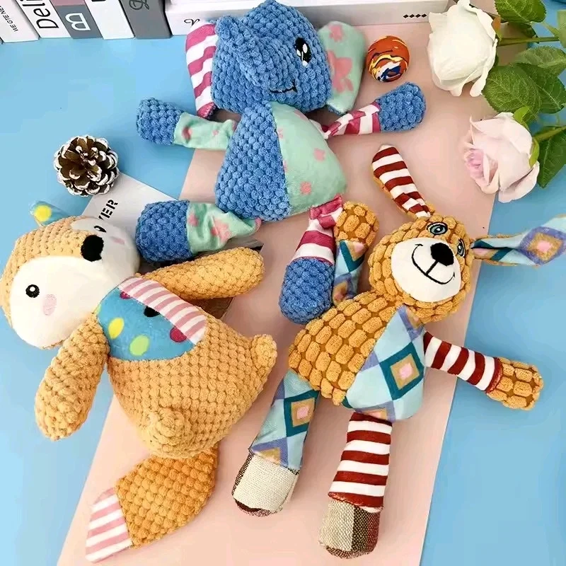 Patchwork Animal Plush Squeaky Dog Toy for Interactive Play