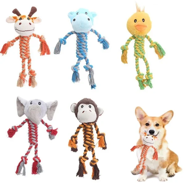 Plush Squeaky Dog Toy with Cotton Rope for Small and Medium Dogs