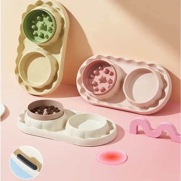 Stainless Steel Double Slow Feeder Pet Bowl with Spill-Resistant Design