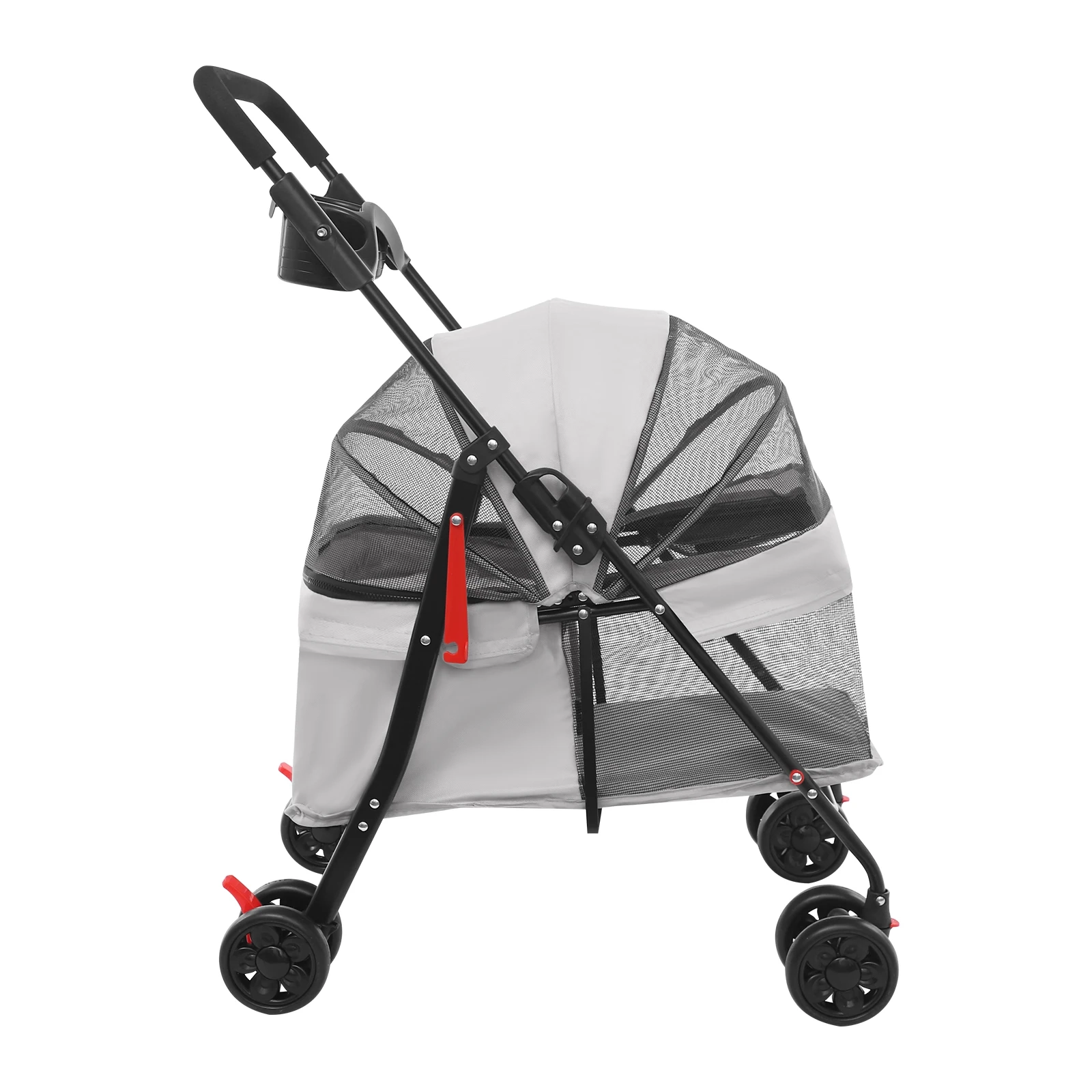 Foldable Pet Stroller with Mesh Basket and Rear Brakes - Image 3