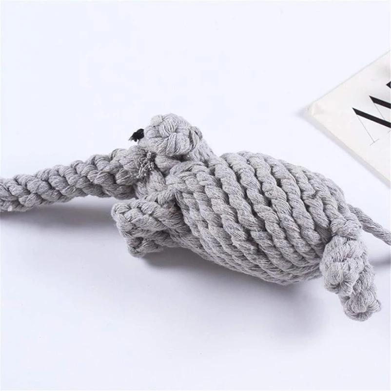 Knitted Elephant Dog Chew Toy with Cotton Rope for Interactive Play - Image 4