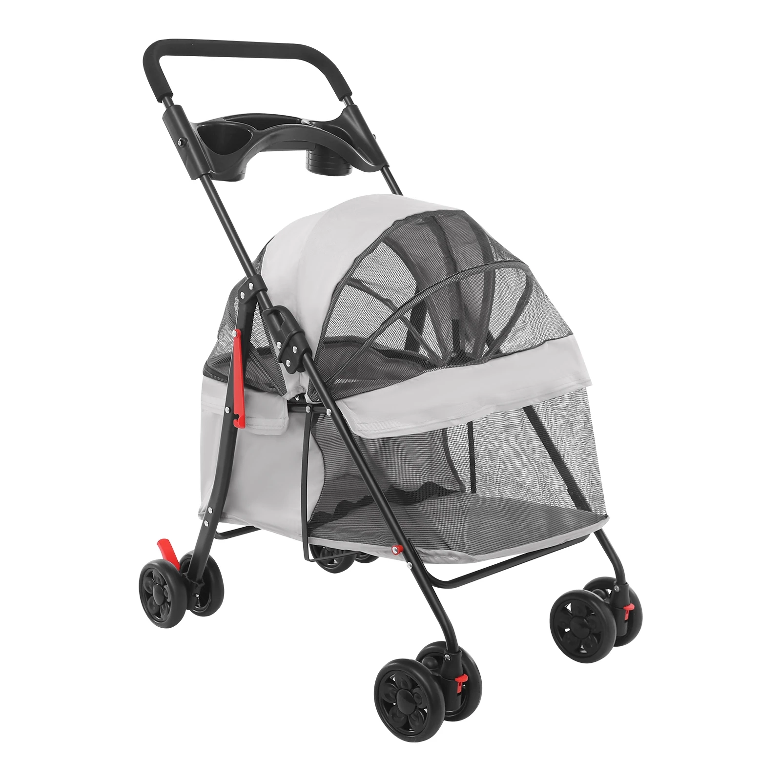 Foldable Pet Stroller with Mesh Basket and Rear Brakes - Image 7