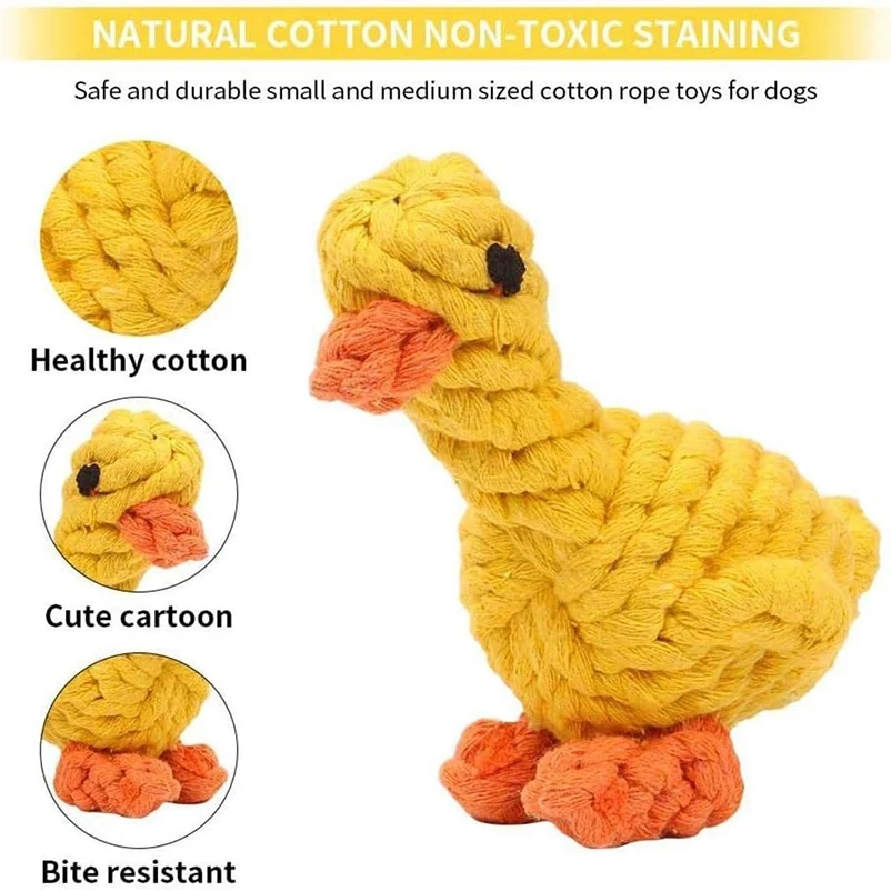 Braided Yellow Duck Squeaky Plush Dog Toy - Image 3
