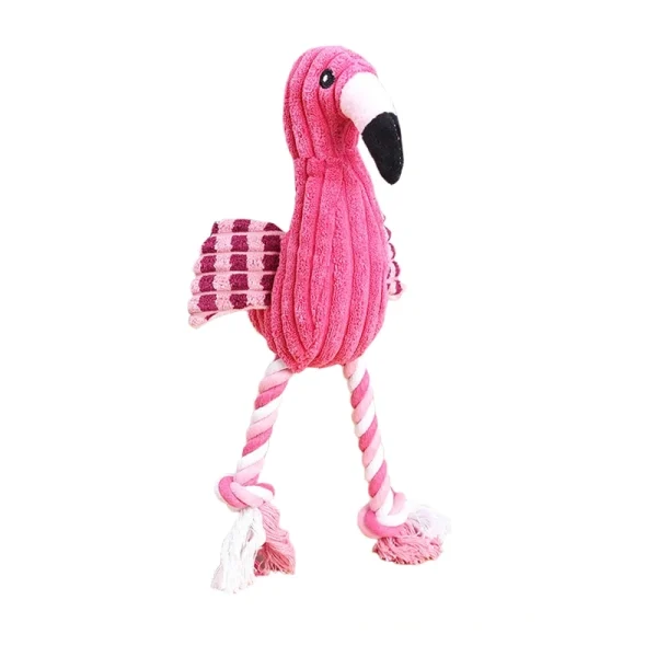 Flamingo Plush Squeaky Dog Toy with Rope Legs