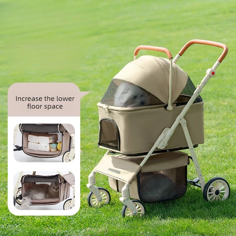 Double Space Pet Stroller with Reversible Handle - Image 2