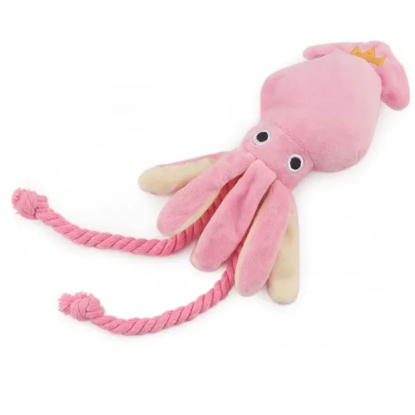 Octopus Plush Squeaky Dog Toy with Rope Legs for Interactive Play