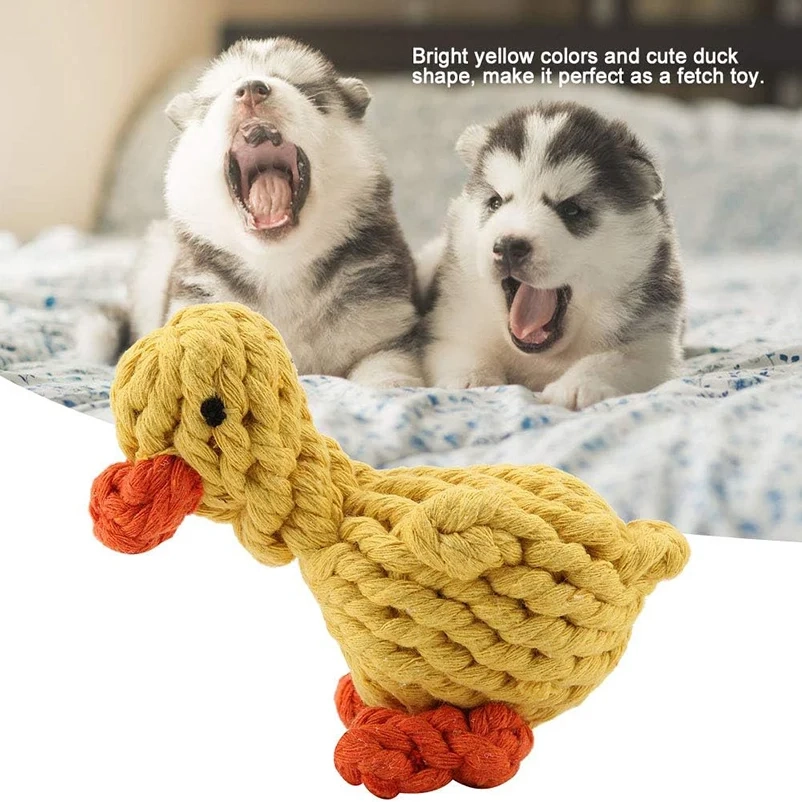 Braided Yellow Duck Squeaky Plush Dog Toy - Image 5