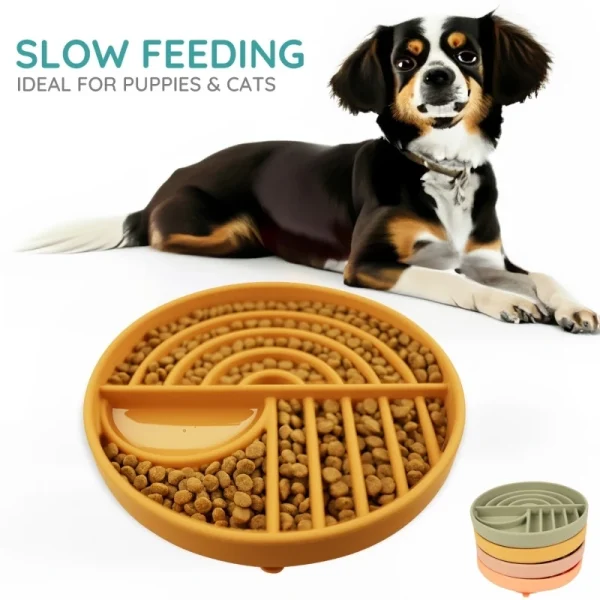 Silicone Slow Feeder Bowl with Anti-Slip Base for Dogs and Cats