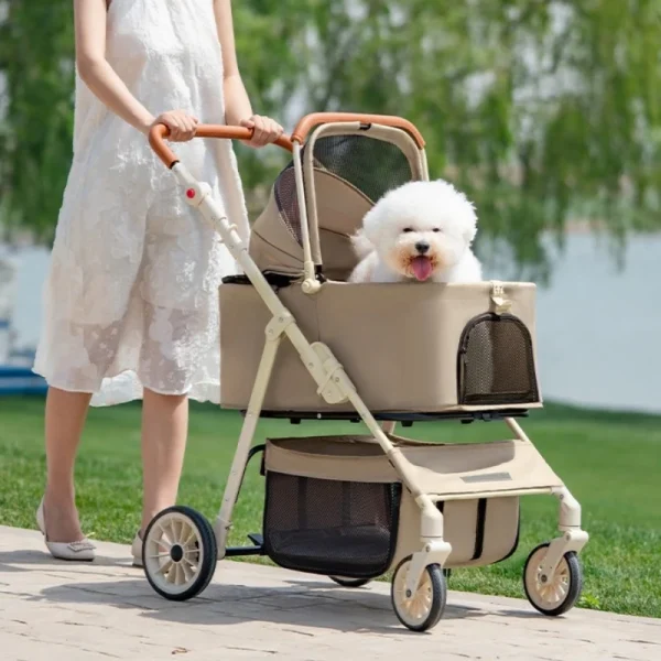 Double Space Pet Stroller with Reversible Handle