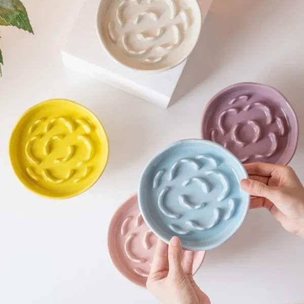 Elevated Ceramic Slow Feeder Bowl for Dogs and Cats