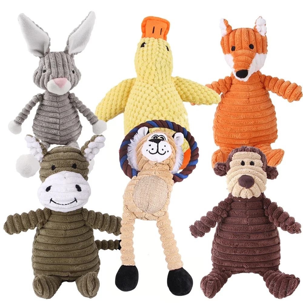 Corduroy Animal Plush Squeaky Dog Toy for Interactive Play - Image 2