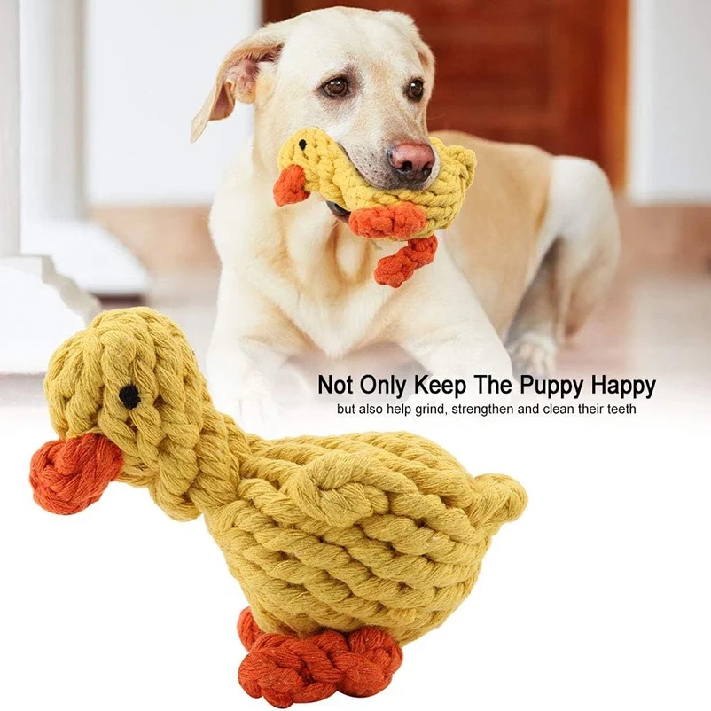 Braided Yellow Duck Squeaky Plush Dog Toy - Image 2