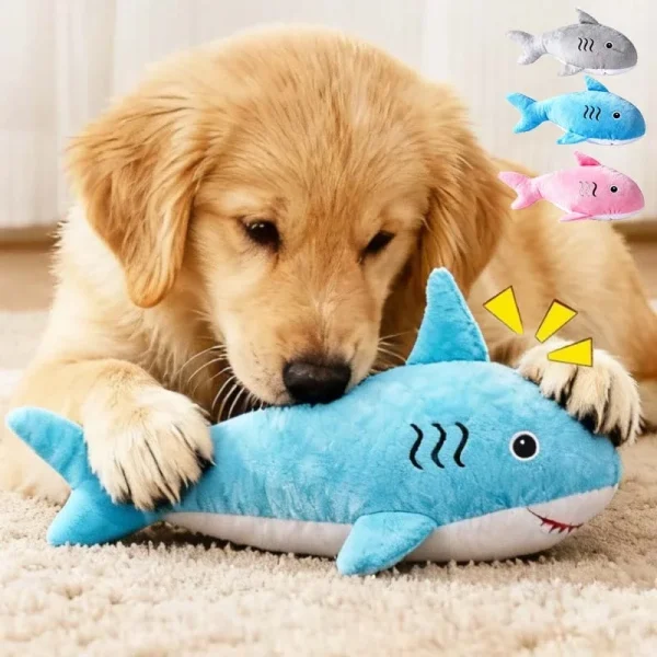 Plush Shark Squeaky Dog Toy for Chewing and Interactive Play