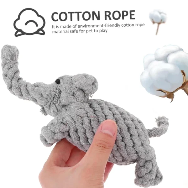 Knitted Elephant Dog Chew Toy with Cotton Rope for Interactive Play