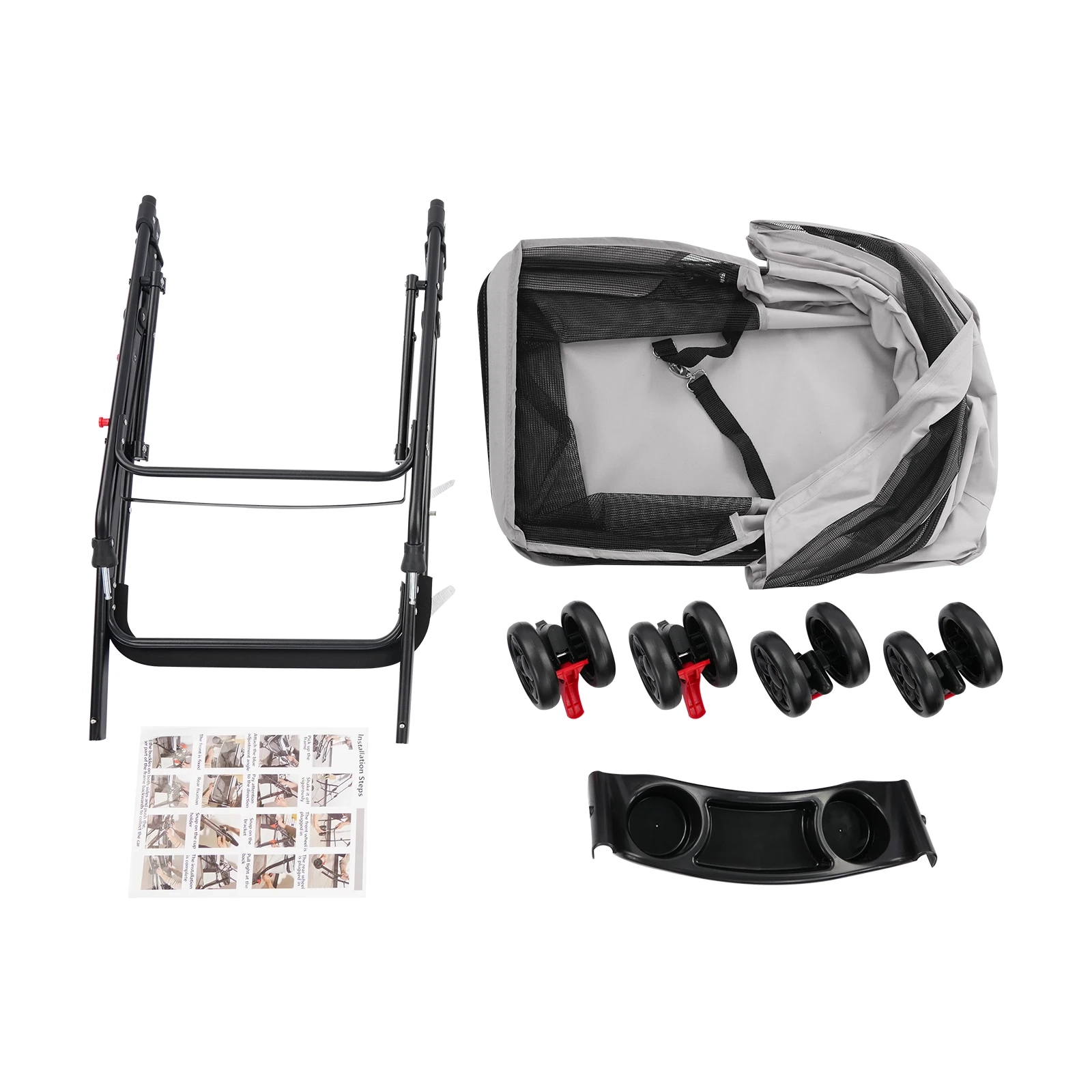 Foldable Pet Stroller with Mesh Basket and Rear Brakes - Image 5