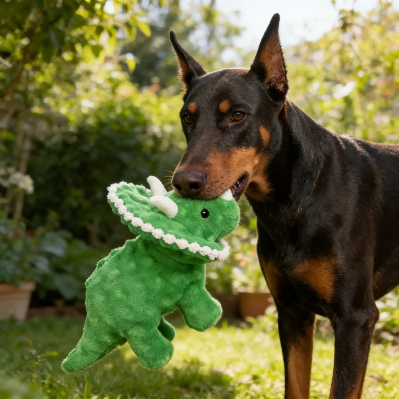 Triceratops Plush Squeaky Dog Toy for Chewing and Interactive Play - Image 2