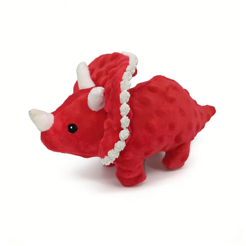 Triceratops Plush Squeaky Dog Toy for Chewing and Interactive Play - Image 8
