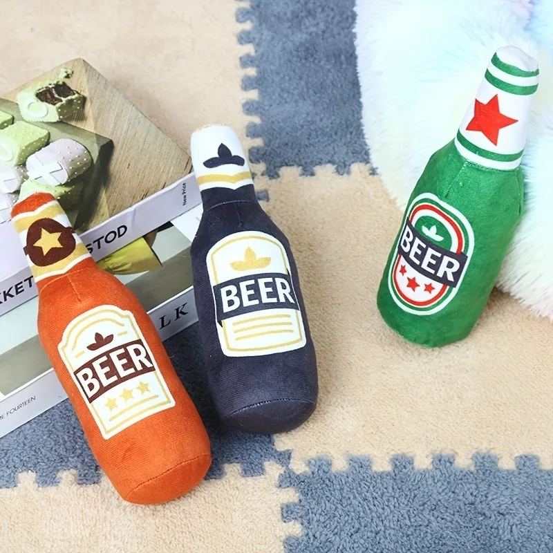 Bottle-Shaped Squeaky Dog Toy for Interactive Play and Chewing - Image 2