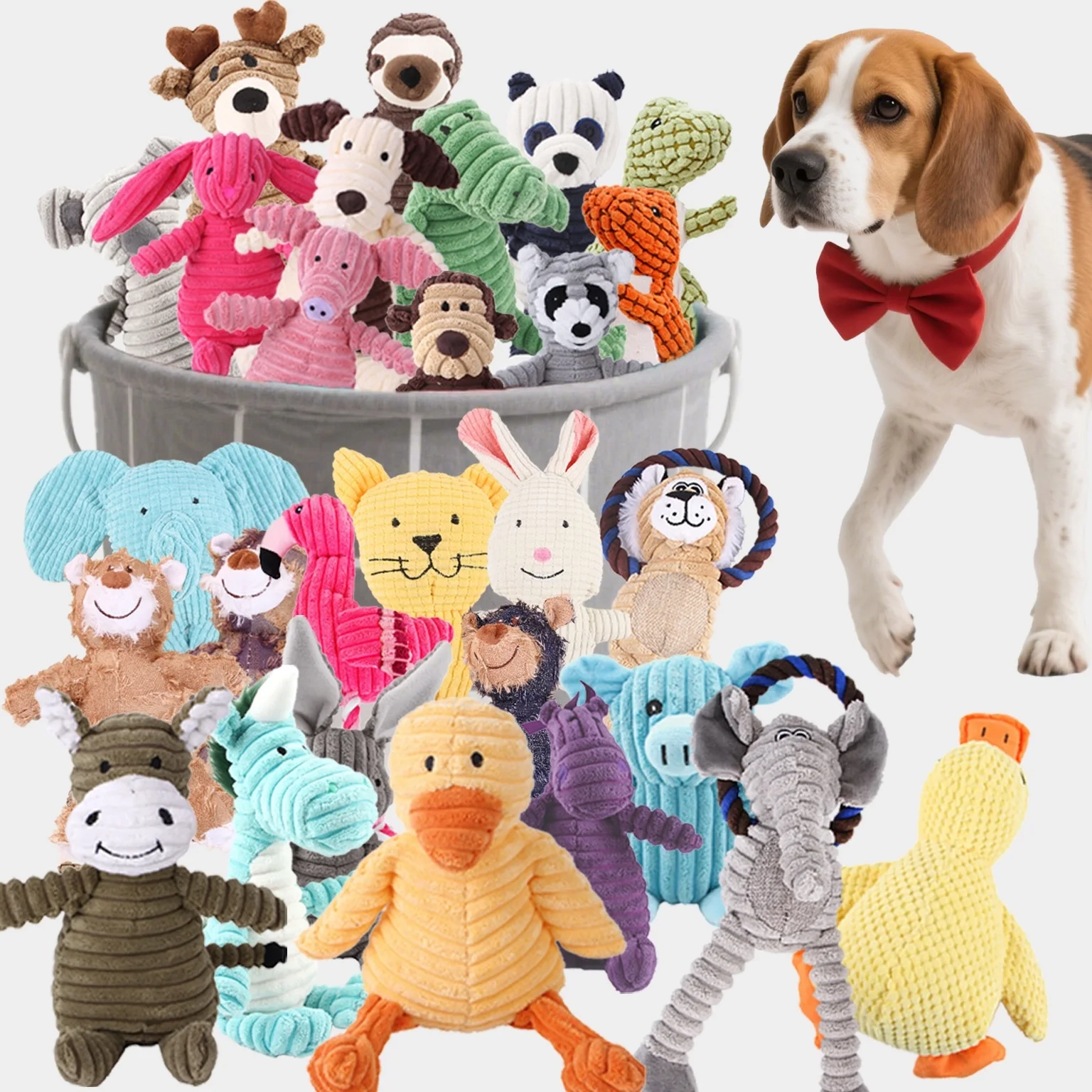 Corduroy Animal Plush Squeaky Dog Toy for Interactive Play