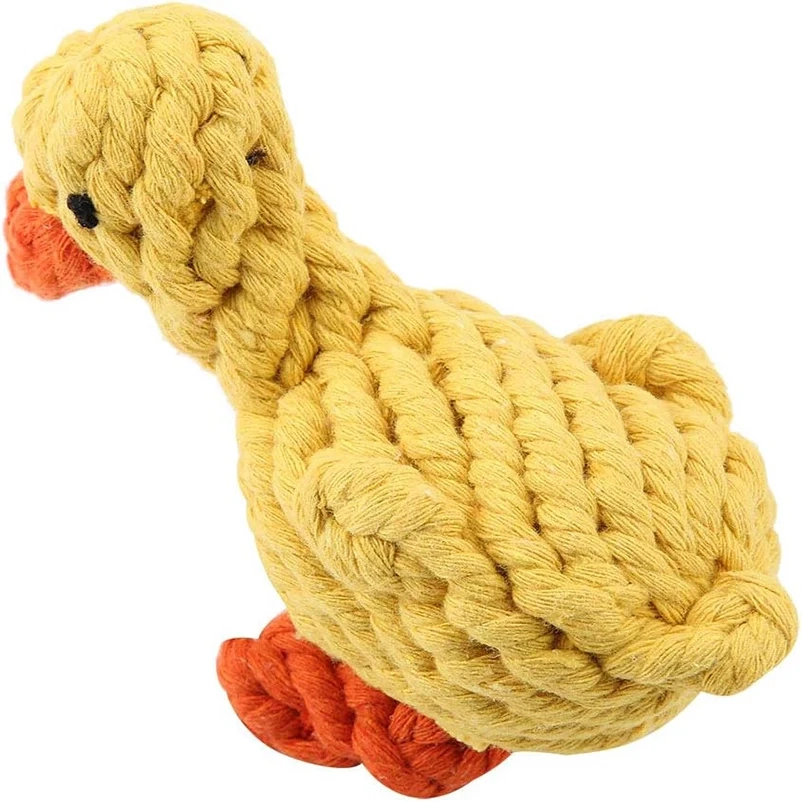 Braided Yellow Duck Squeaky Plush Dog Toy - Image 4