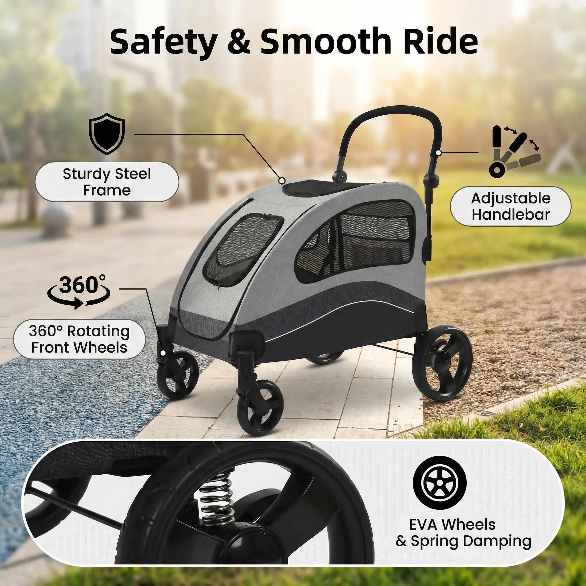 Large Pet Wagon Stroller with Adjustable Handle - Image 3