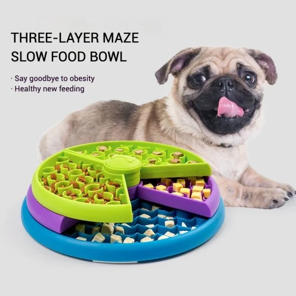 Three-Layer Rotating Puzzle Slow Feeder Bowl for Dogs