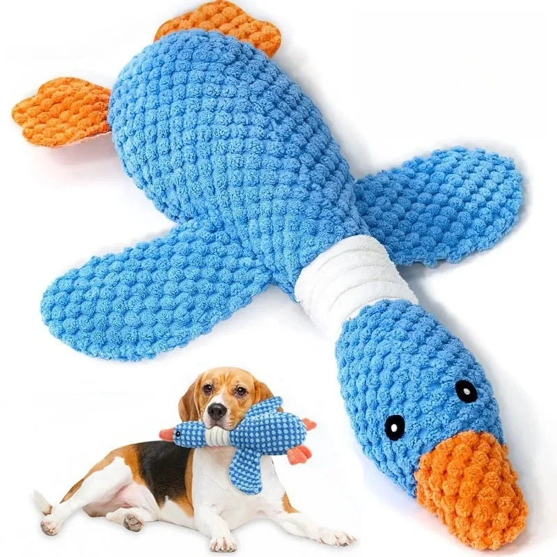 Blue Goose Plush Squeaky Dog Toy for Interactive Play