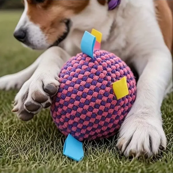 Ribbon Ball Dog Toy for Chewing, Fetch, and Interactive Play