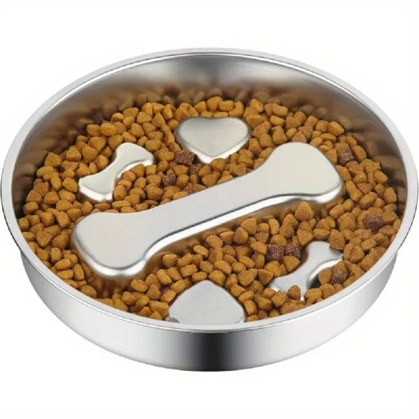 Stainless Steel Slow Feeder Bowl with Non-Slip Base for Dogs
