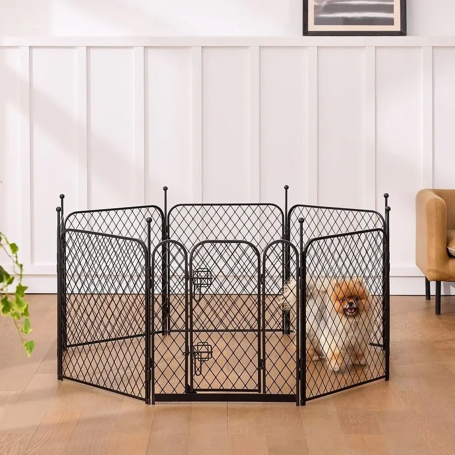 8-Panel Mesh Pet Playpen with Door - Image 2