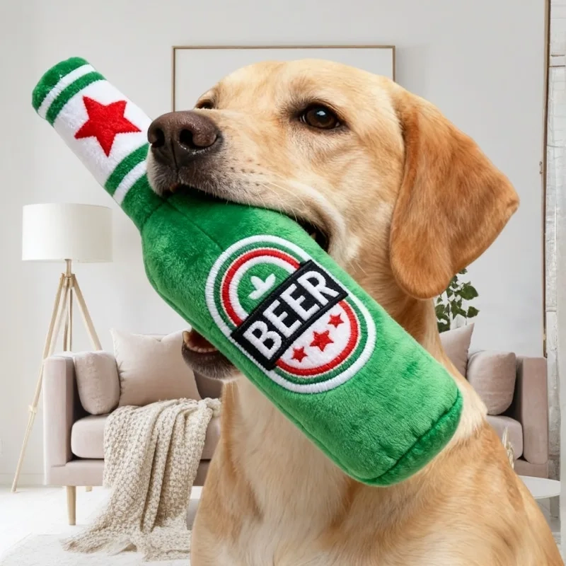 Bottle-Shaped Squeaky Dog Toy for Interactive Play and Chewing