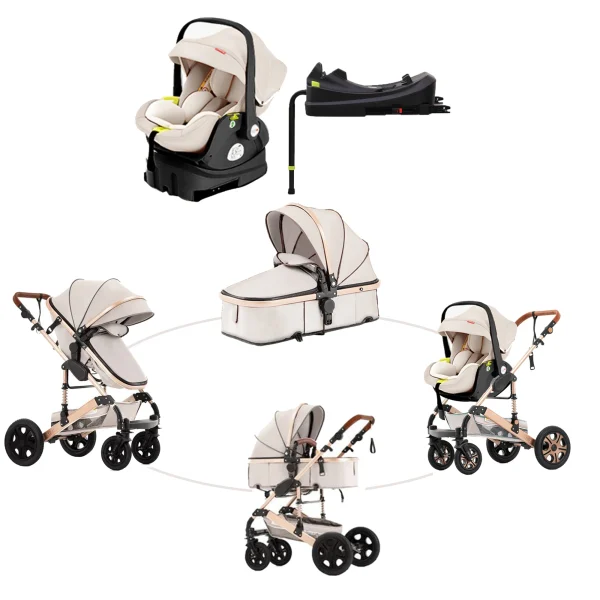 Reversible Travel System Stroller - Infant Pushchair with Carry Cot Foldable Reversible Pram,Travel System with Isofix Base Upto 5lbs