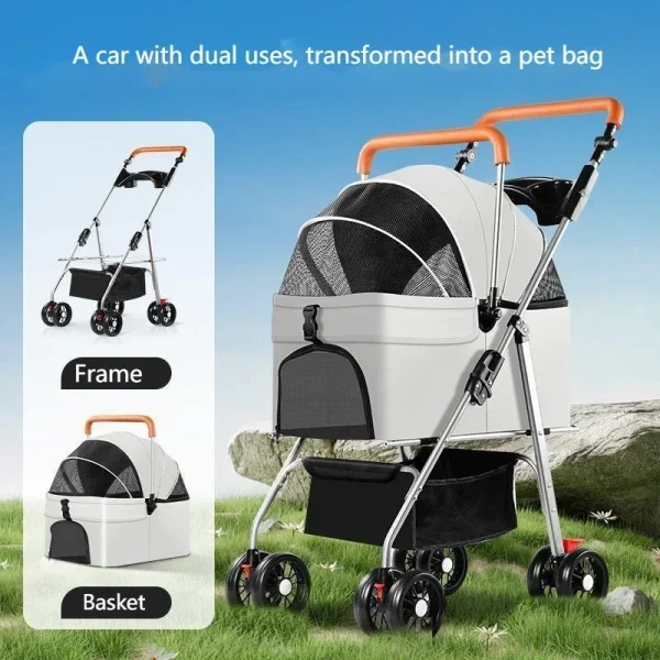 Foldable Pet Stroller with Detachable Carrier