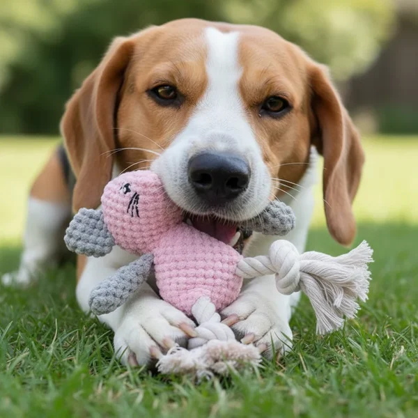 Mouse Squeaky Dog Toy with Rope for Interactive Play