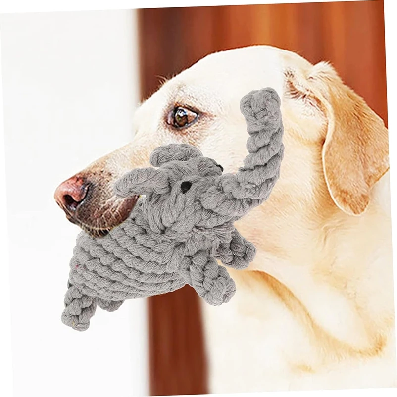Knitted Elephant Dog Chew Toy with Cotton Rope for Interactive Play - Image 2