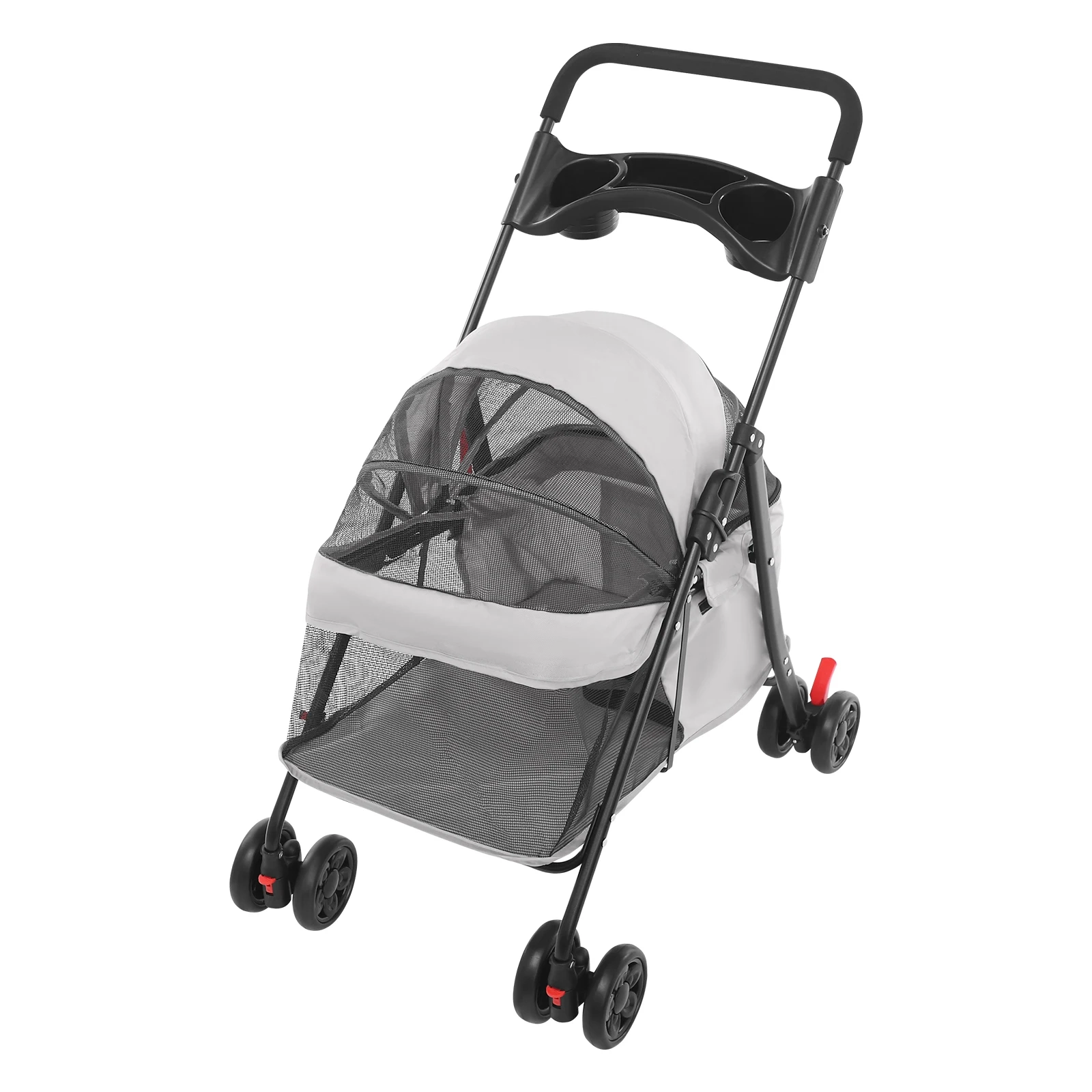 Foldable Pet Stroller with Mesh Basket and Rear Brakes - Image 2