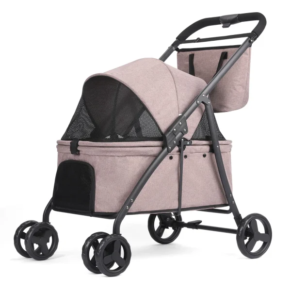 Foldable 4-Wheel Pet Stroller with Storage Bag